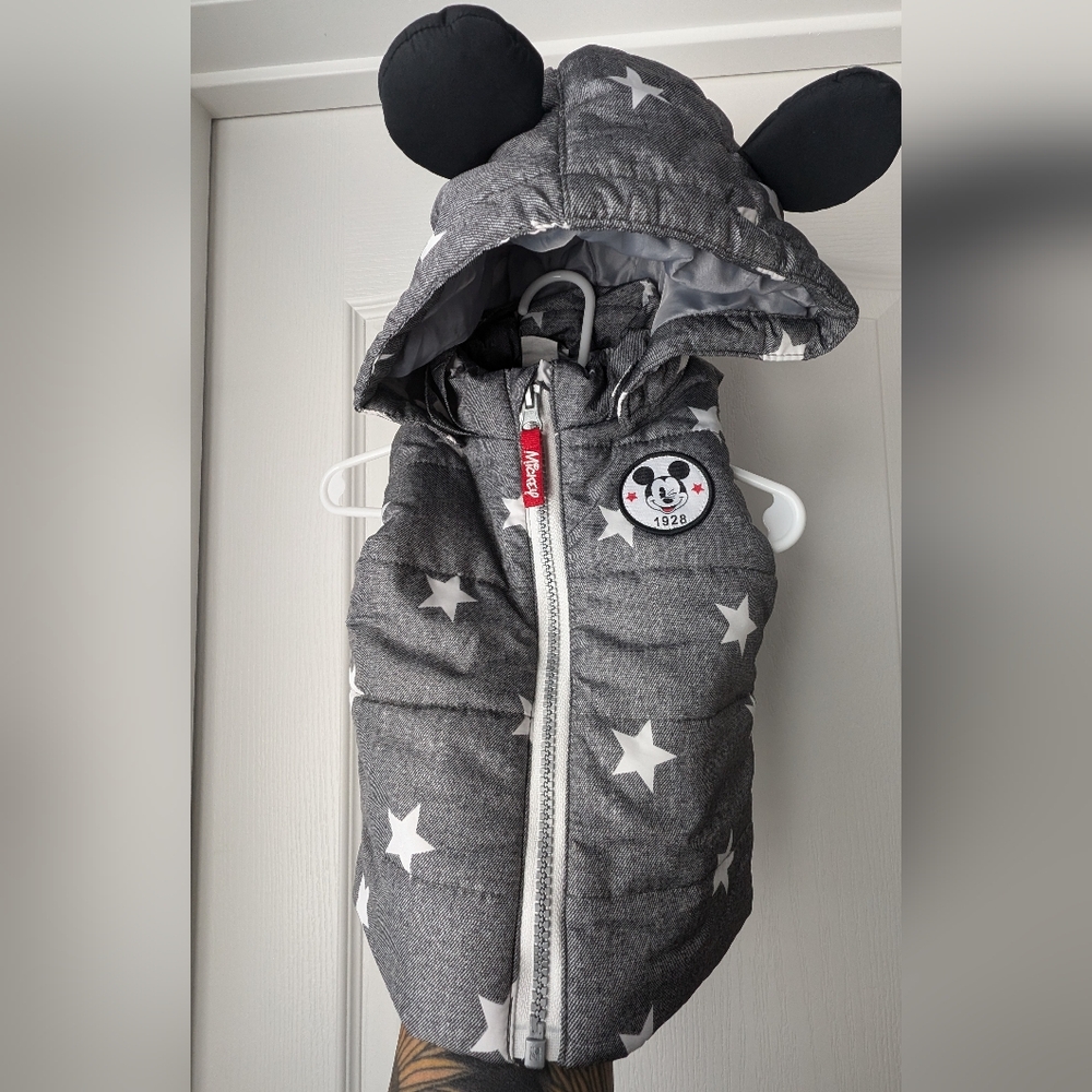 H&M Mickey Mouse Baby Hooded Puffer Vest Size 6-9 Months
